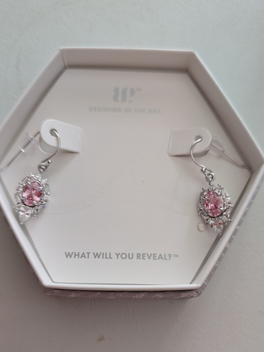 bp Pink Crystal Halo Drop Earrings STERLING